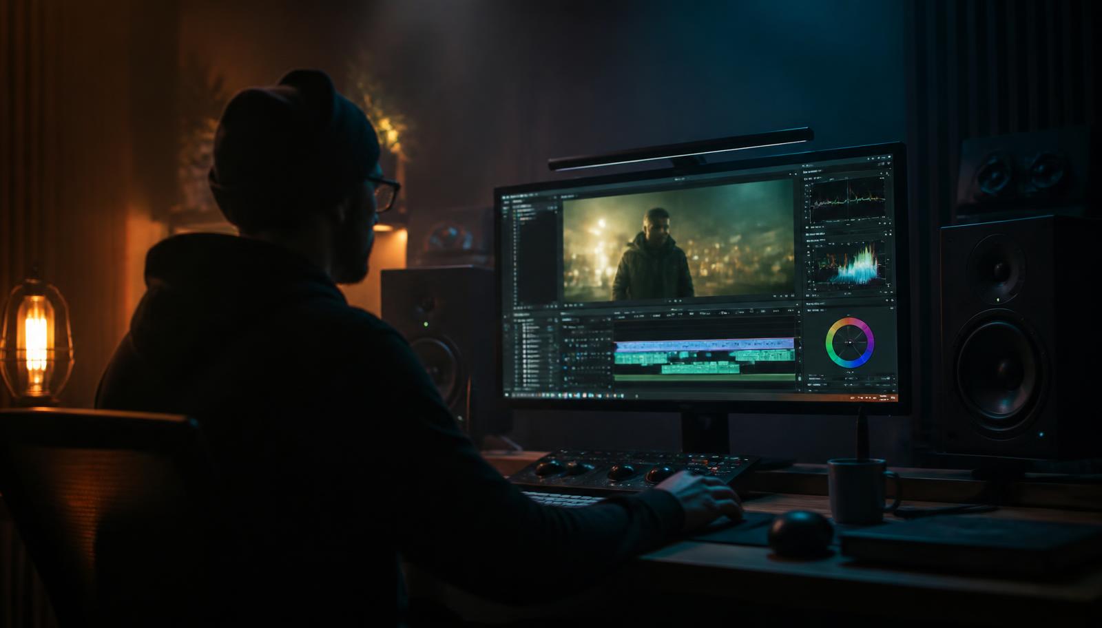 Hail Studios editor colour grading a cinematic video timeline